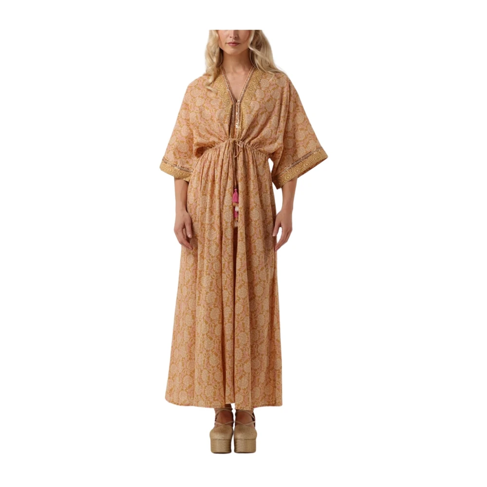 Summum Woman Kameel Blockprint Midi Jurk Brown Dames