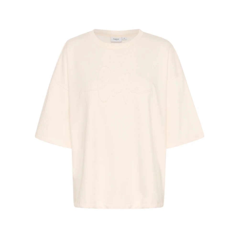 Saint Tropez Oversized College T-shirt met Love Motif White Dames