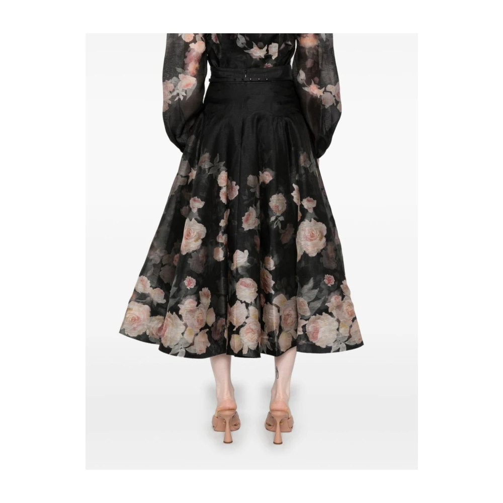 Zimmermann Zwarte Crush Midi Rok met Bloemenprint Black Dames