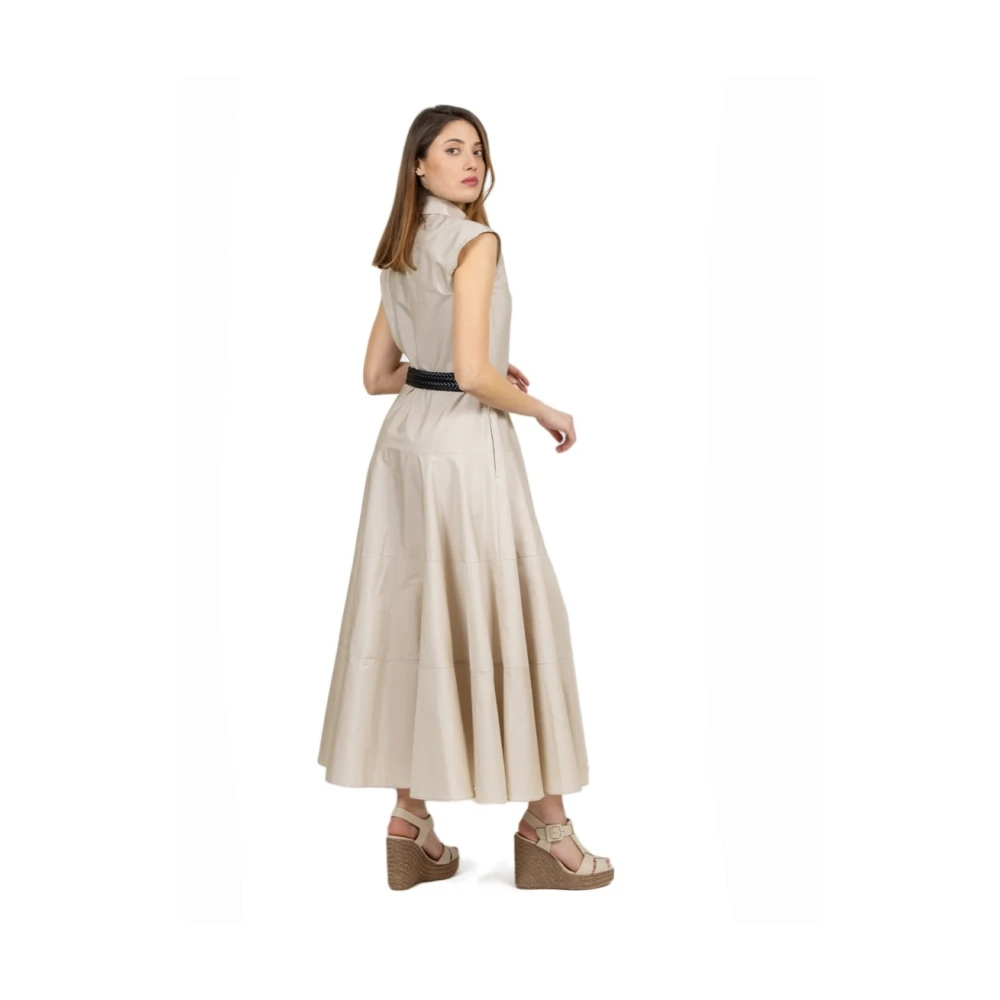Max Mara Studio Katoenen Mouwloze Jurk met Kraag Gray Dames