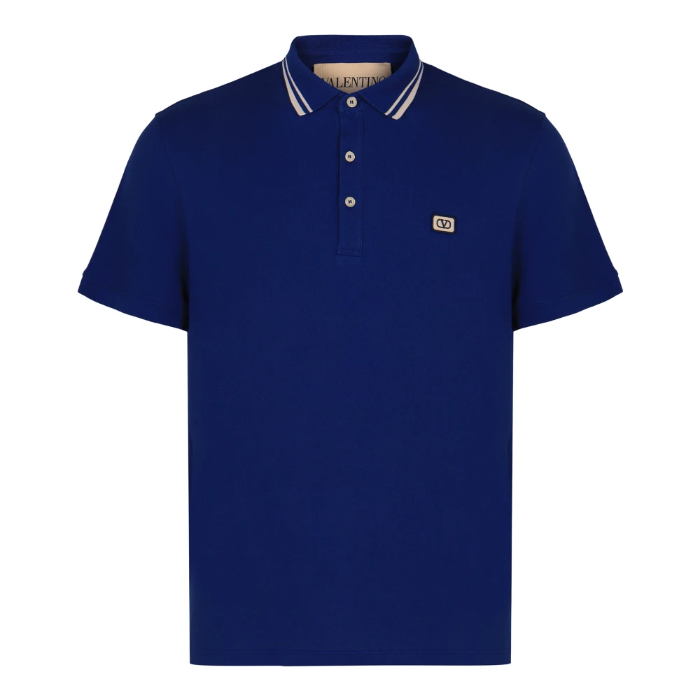 Valentino Garavani Men's Blue Cotton Piqué Polo Shirt With Vlogo Patch