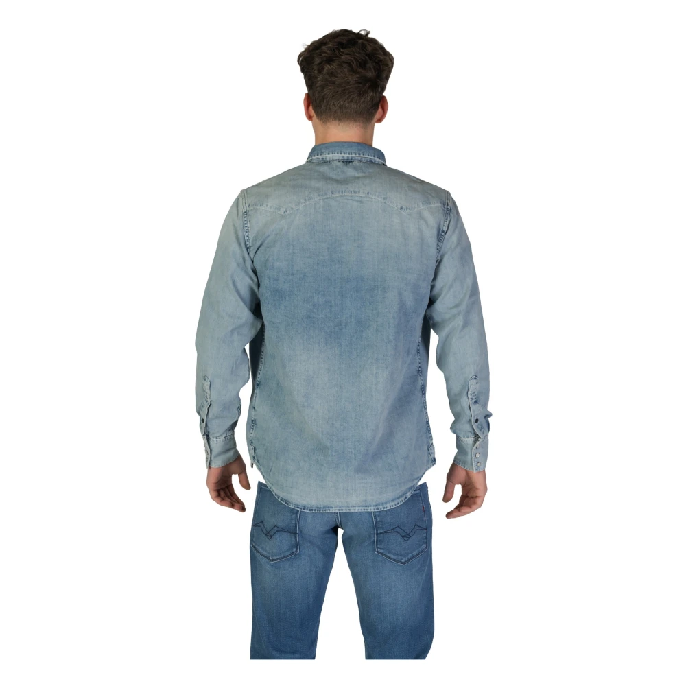 Replay Blauw Effen Shirt met Lange Mouwen Blue Heren