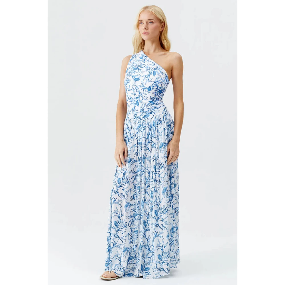 Melissa Odabash Blauw Blad Maxi Rok met Split Blue Dames