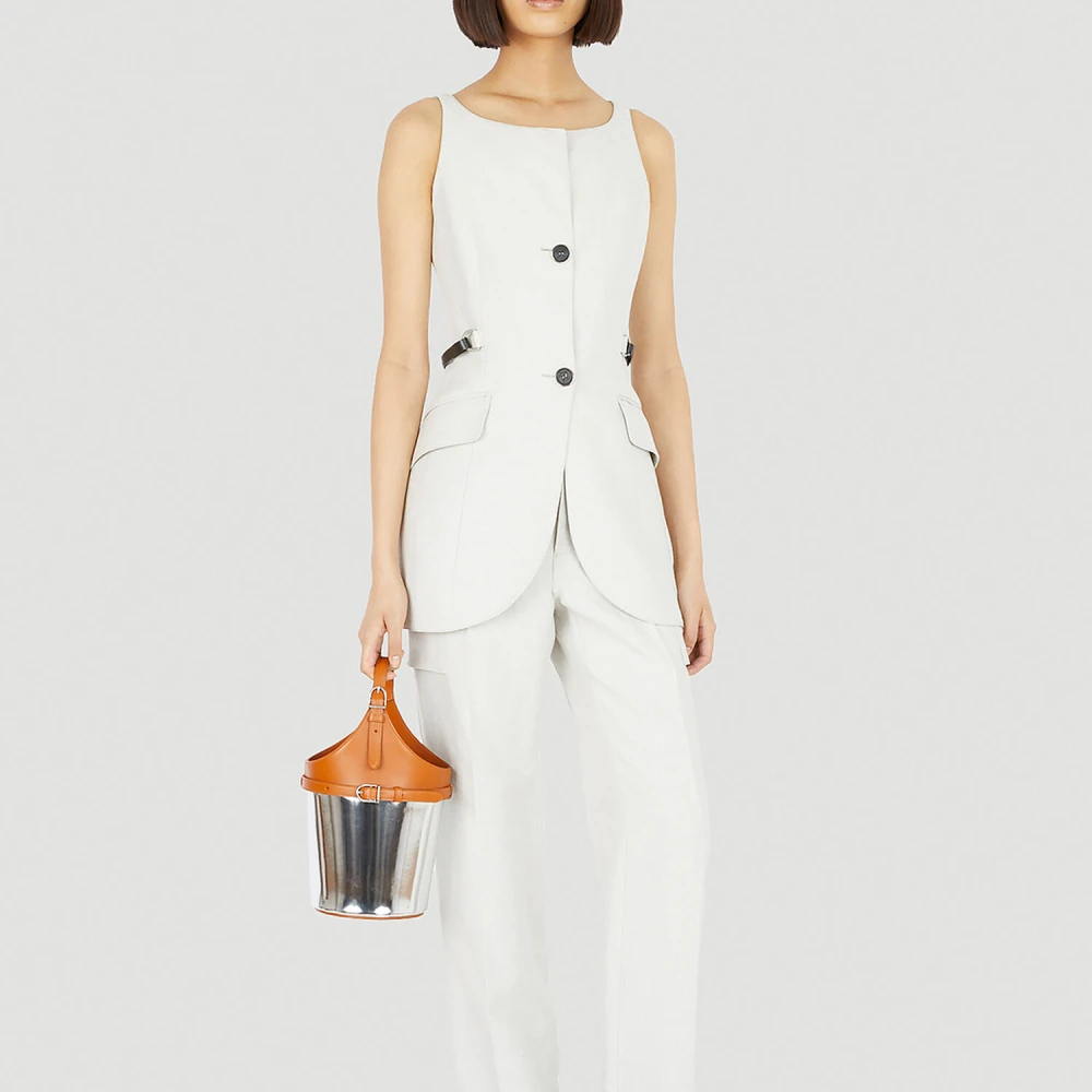 Durazzi Milano Mouwloze Linnen Top White Dames