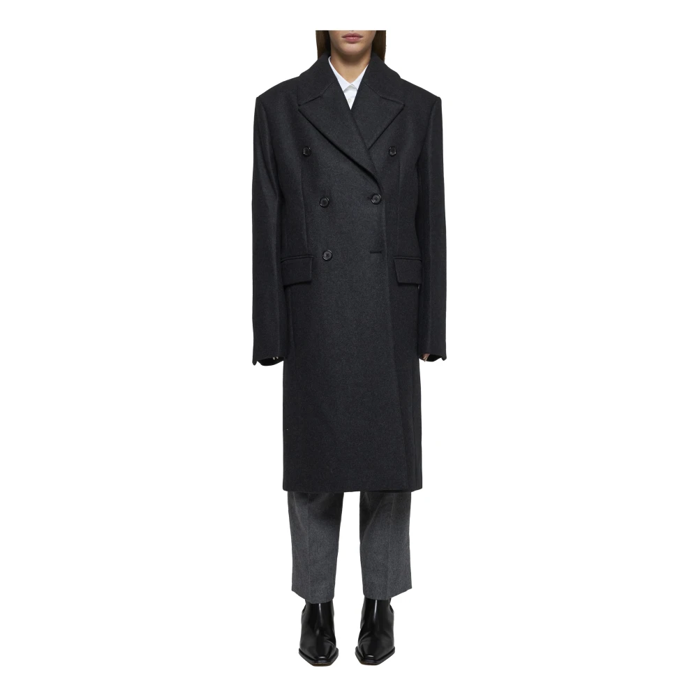 TotêMe Houtskool Grijs Wolmix Midi-jas Black Dames