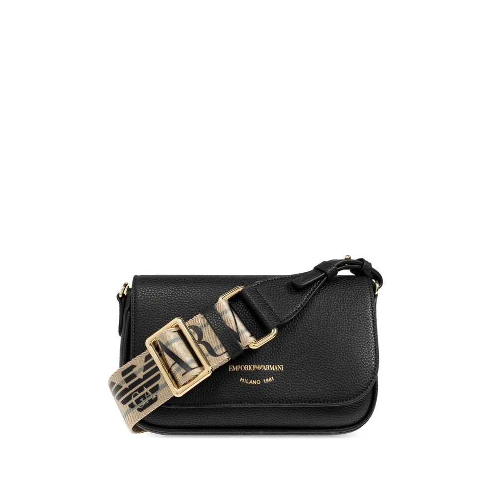 Emporio Armani Zwarte Logo-Print Schoudertas met Goudkleurige Hardware Black Dames