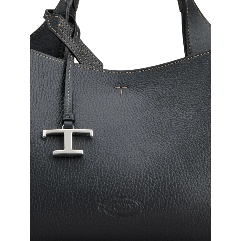 TOD'S Zwarte Leren Handtas met Logohanger Black Dames