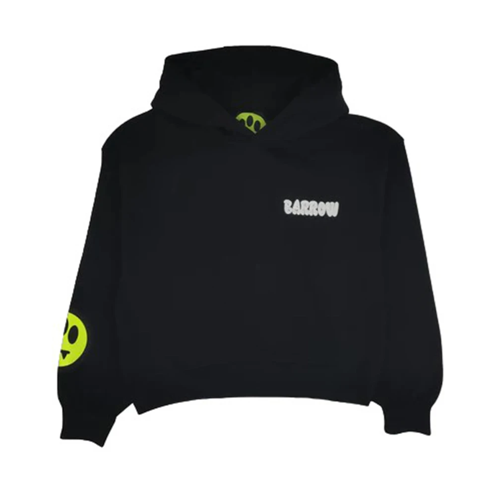 Barrow Black Kids Sweatshirts, Female, 8 Y, Logo Cotton Hoodie With Long Sleeve And Hood