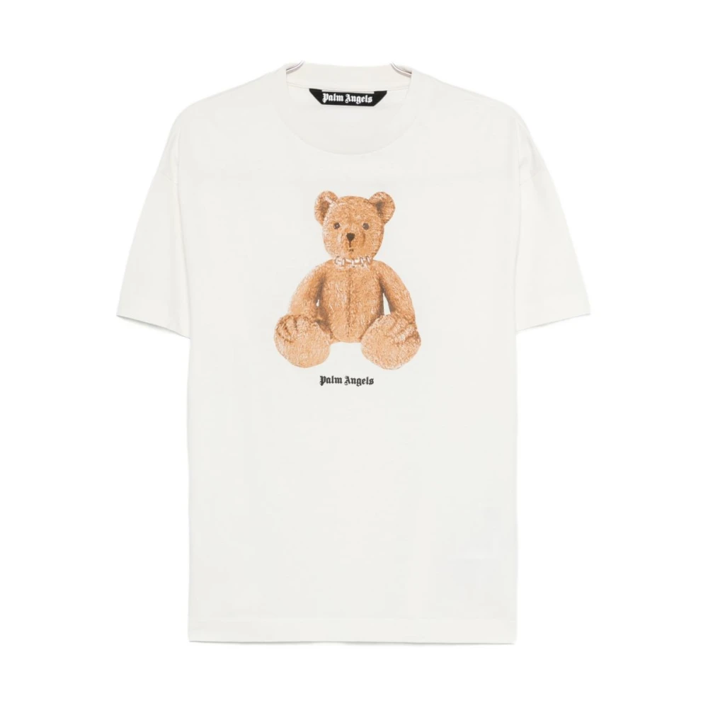 Palm Angels Mannelijk Wit Tops Heren, L, Katoen, Bear T-Shirt