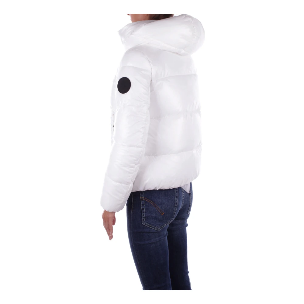 Save The Duck Witte Jas met Capuchon en Zijlogo met Ritssluiting White Dames