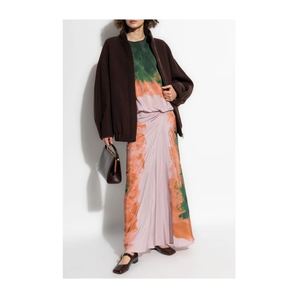 Dries Van Noten Oversized Jack met Opstaande Kraag en Rits Brown Dames