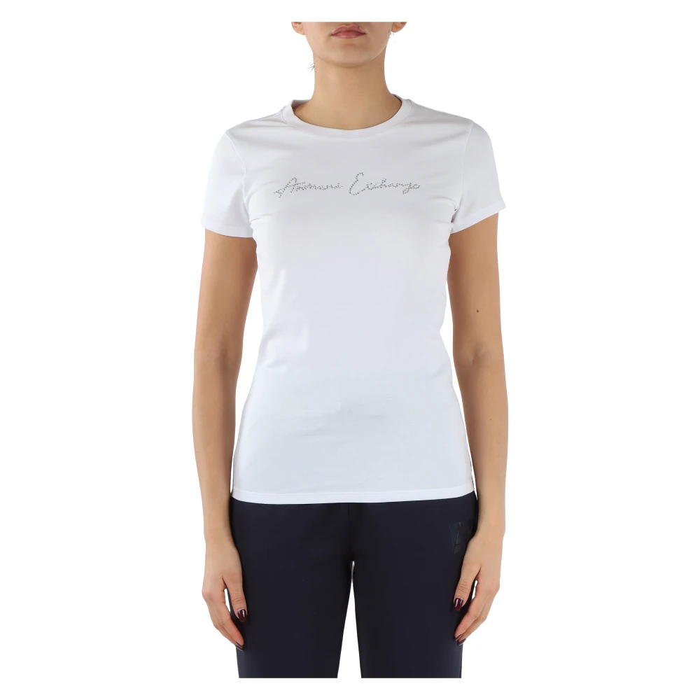 Armani Exchange Stretch katoenen T-shirt met voorlogo White Dames
