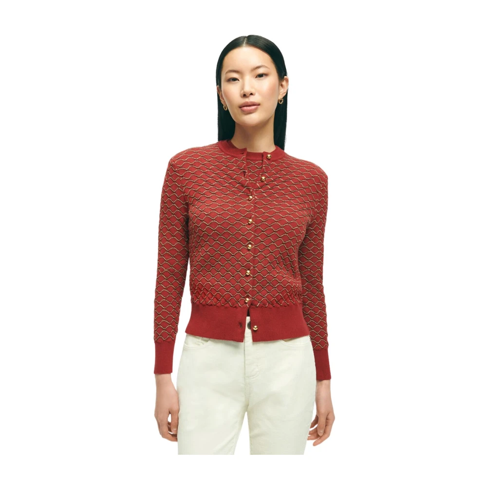 Brooks Brothers Red Cardigans, Female, L, And Gold Cotton Cardigan Jumper