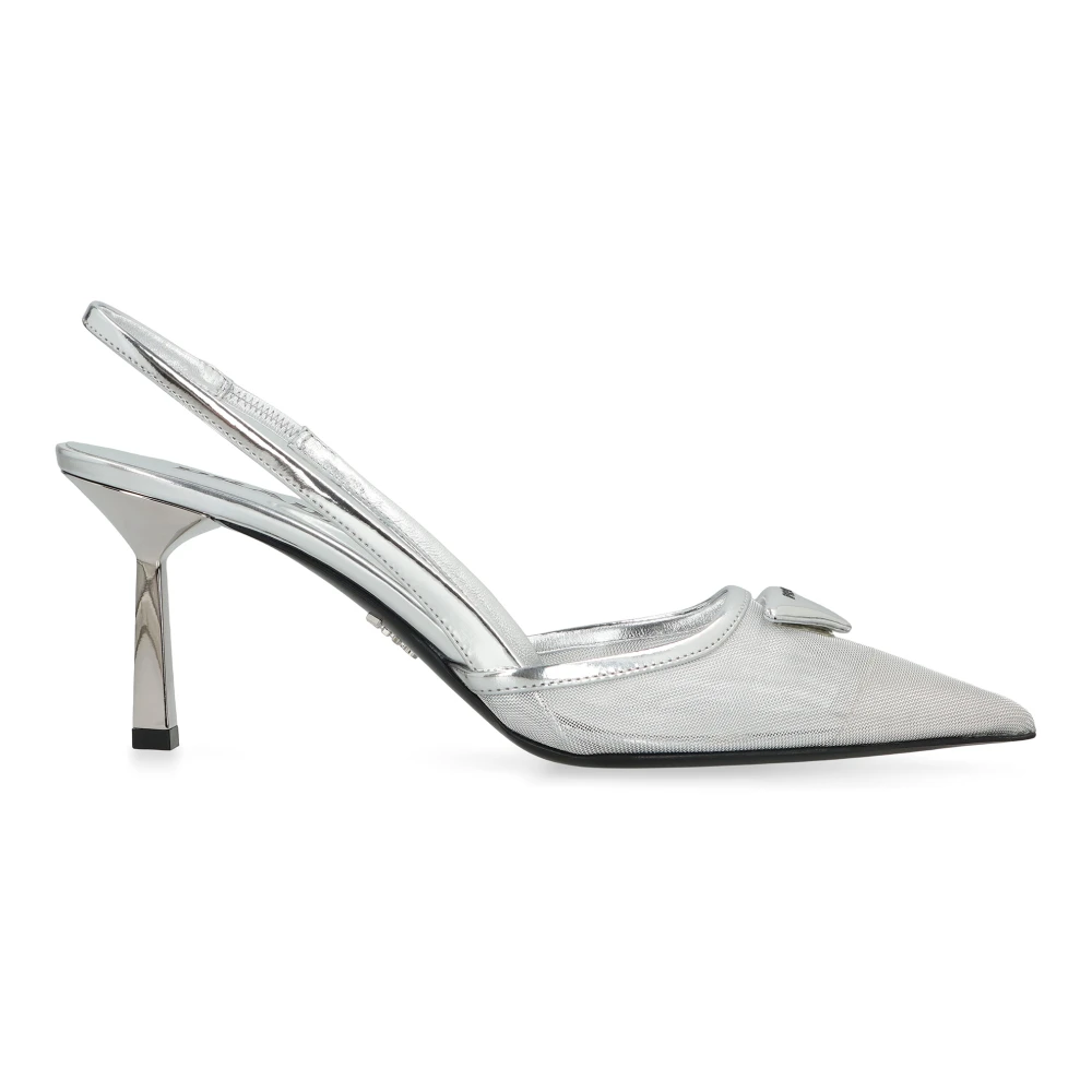 Prada Women's Gray Pumps, 4 Uk, Mesh Fabric Slingback Pumps