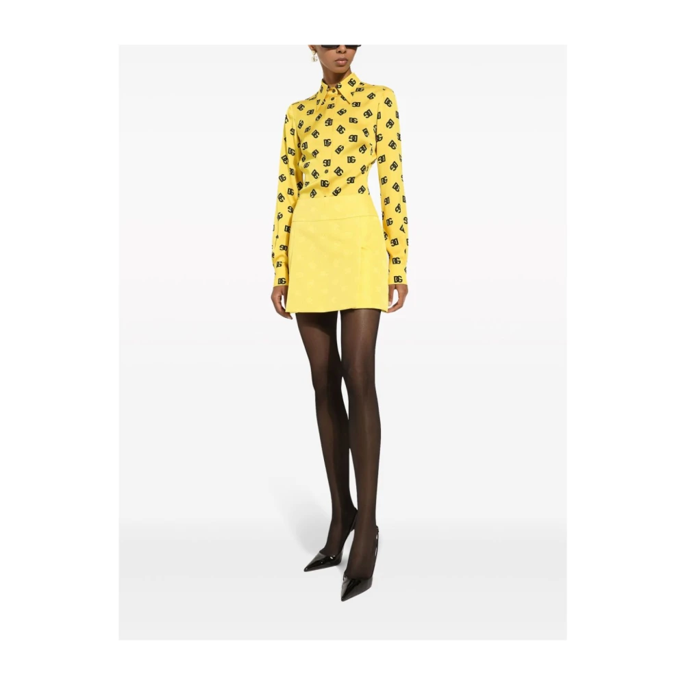 Dolce & Gabbana Gele Zijden Logoprint Overhemd Yellow Dames