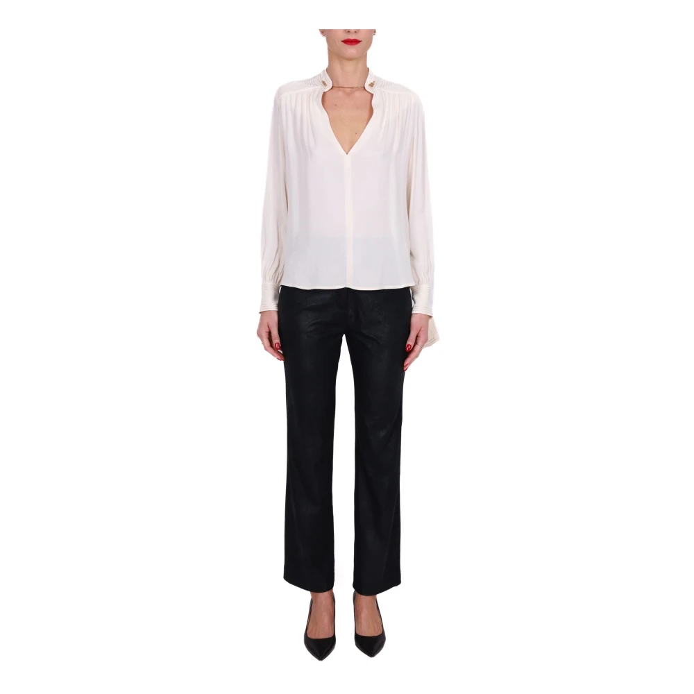 Elisabetta Franchi Georgette Viscose Shirt met Manchetknopen Beige Dames