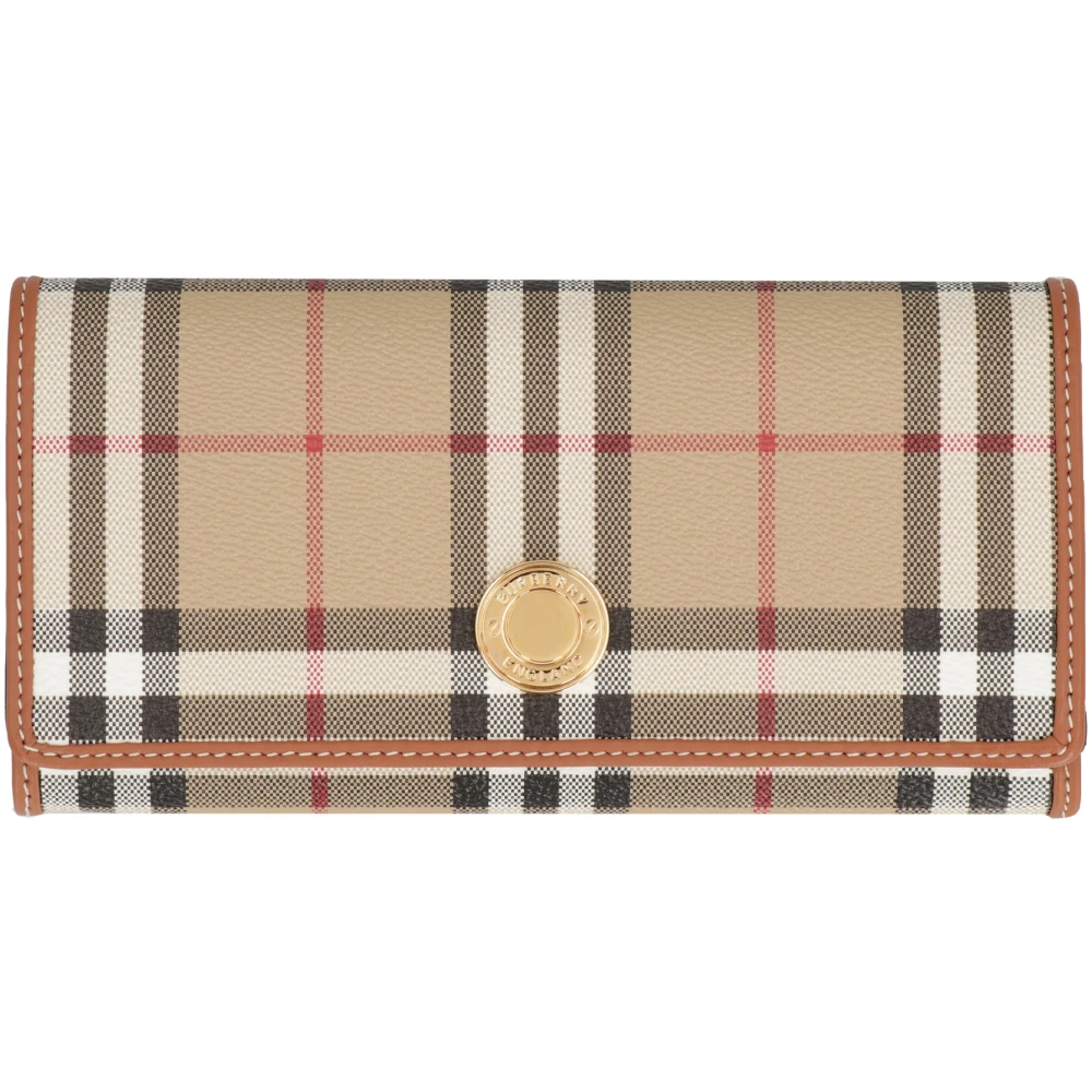 Burberry Geruit Motief Leren Portemonnee Beige Dames
