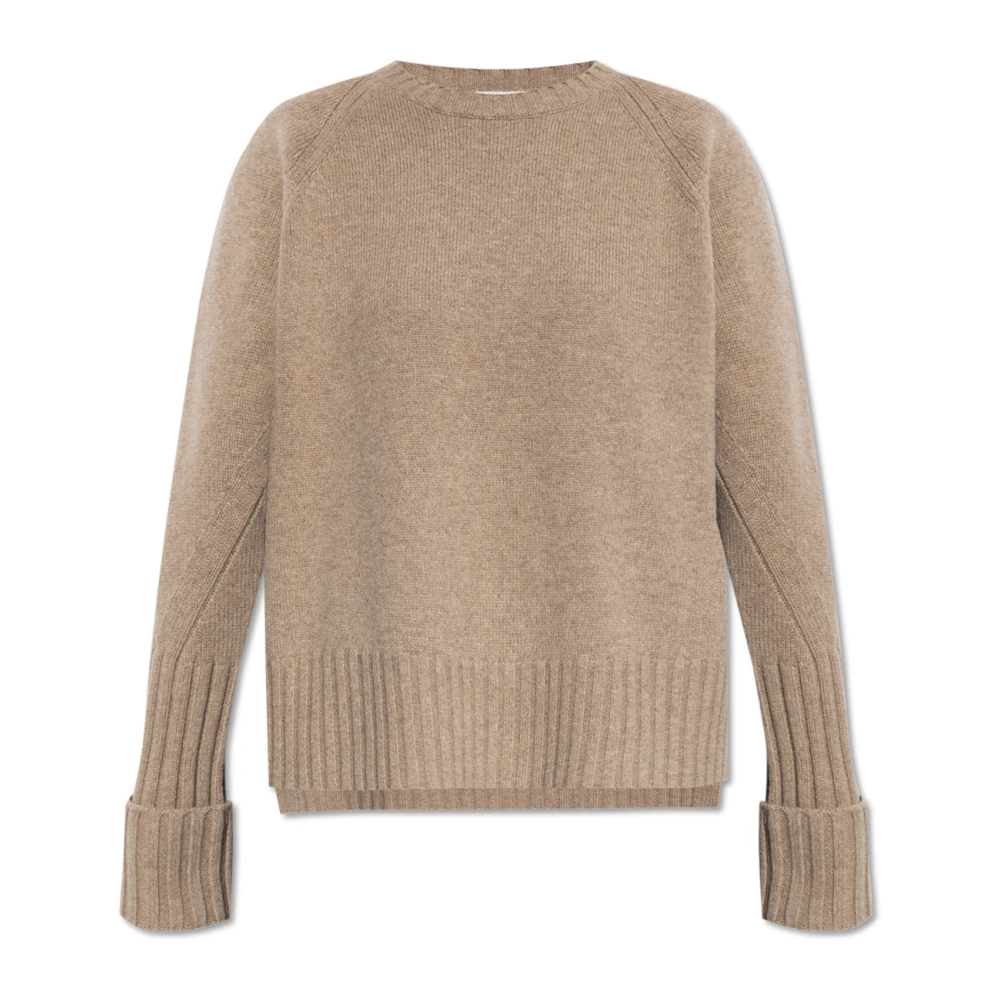 Tory Burch Women's Beige Round-Neck Knitwear, S, Wool Jumper With A Crew Neck