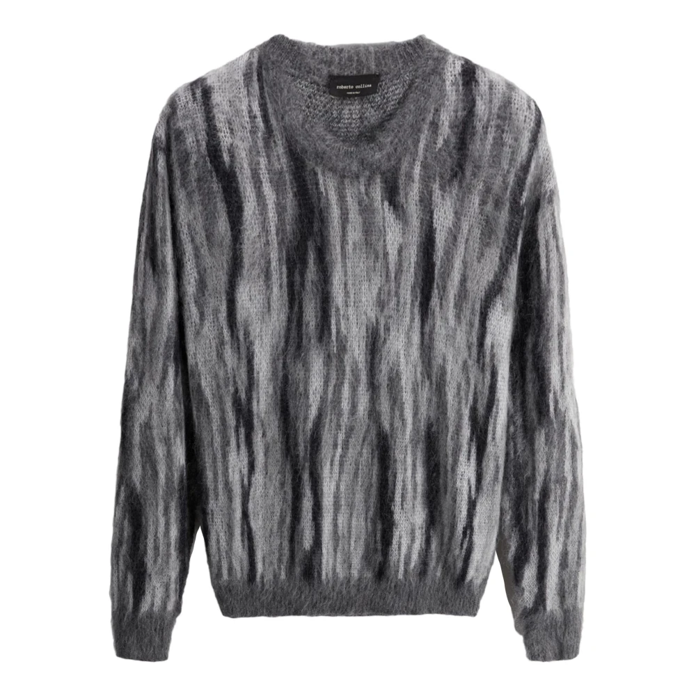 Roberto Collina Grijze Animal Jacquard Gebreide Trui Gray Heren