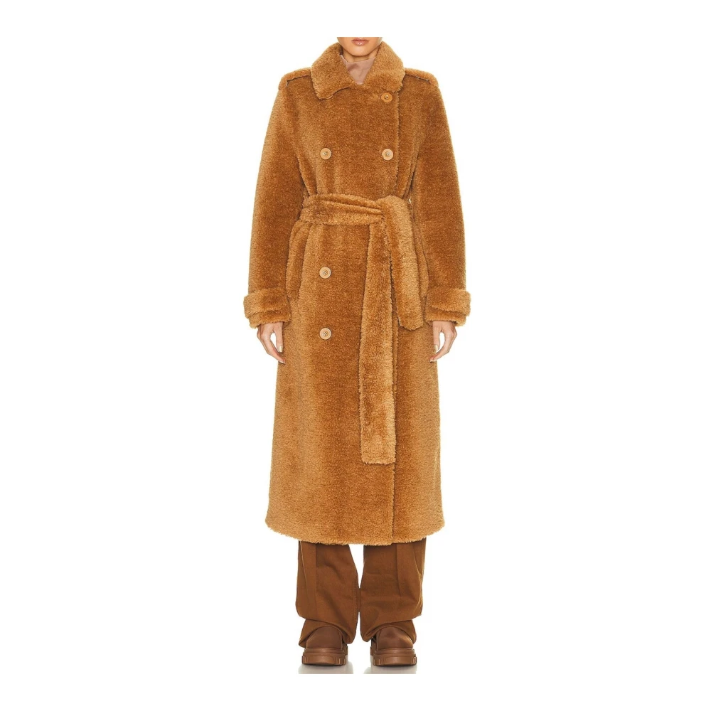 Stand Studio Faux Fur Trench Coat Brown Dames