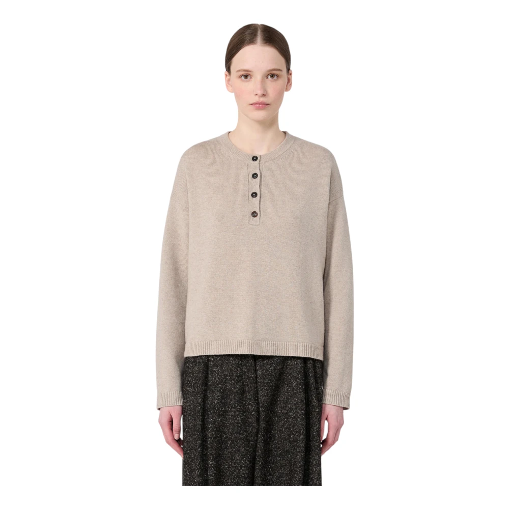 Max Mara Kvinno Beige Stickade Tröjor Dam, S, Kashmir, Rundhalsad Stickad Tröja