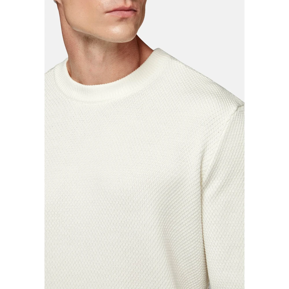 Boggi Milano Merino Wol Trui met Ronde Hals 7 Gg White Heren