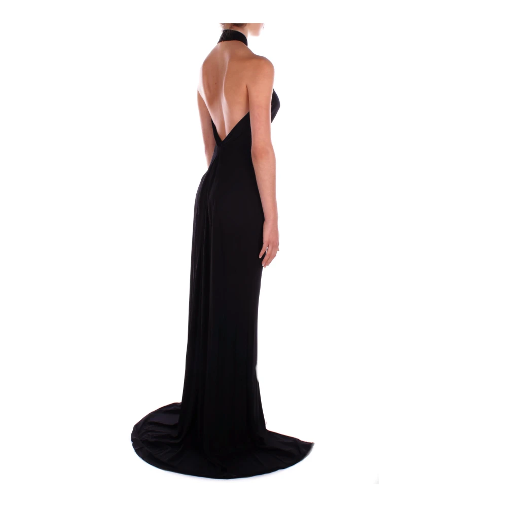 Elisabetta Franchi Rode Loper Zwarte Jurk met Dij-Hoge Split Black Dames