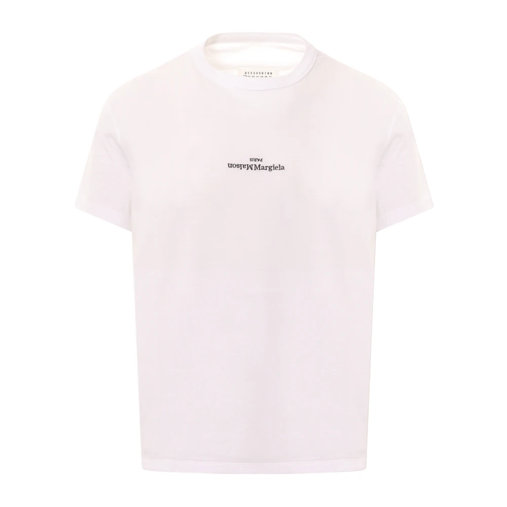 Hvit Crew-neck T-skjorte med Brodert Logo