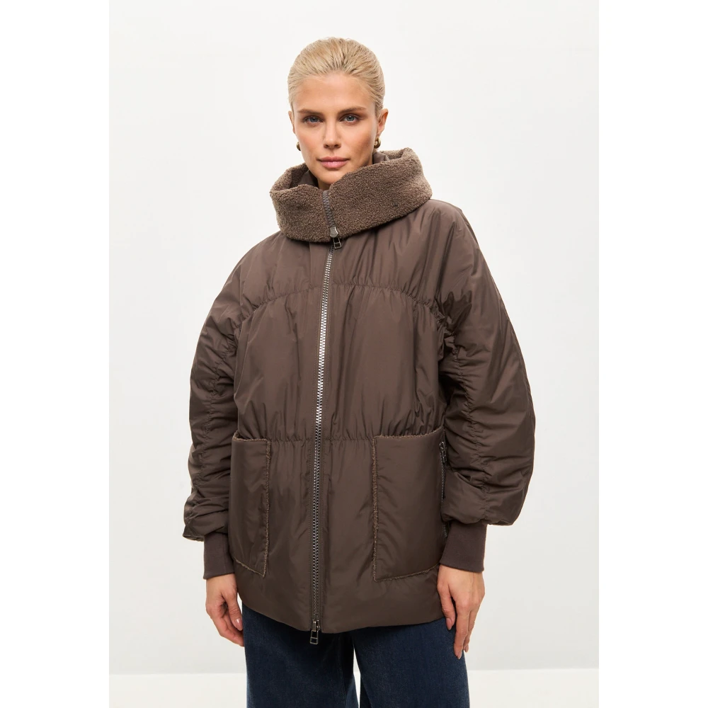 Cesare Gaspari Shearling-Kraag Pufferjas Chocolade Brown Dames
