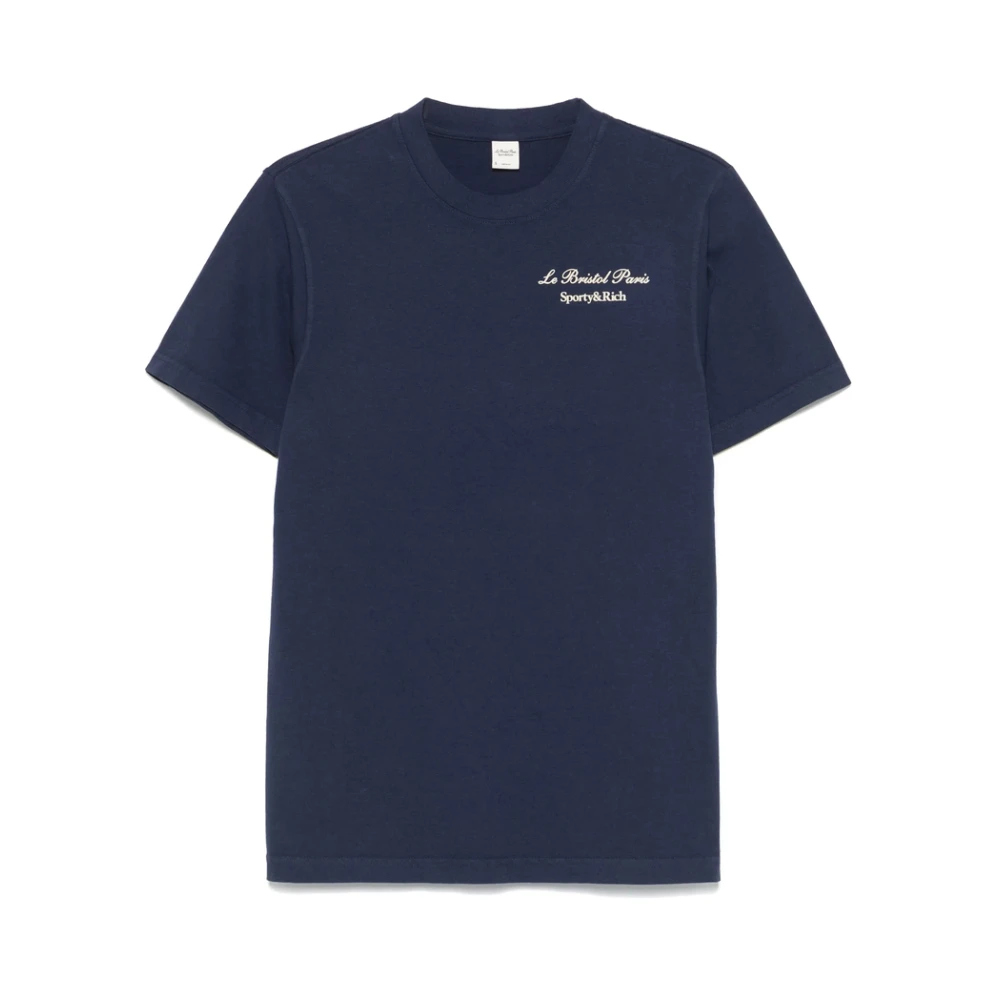 Sporty & Rich Navy Blue Logo Print Crew Neck T-shirt Blue Dames
