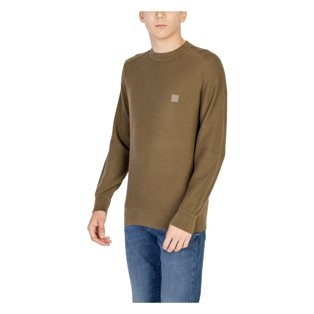 Hugo Boss Groene Kasjmier-Katoen Gebreide Trui Ronde Hals Green Heren