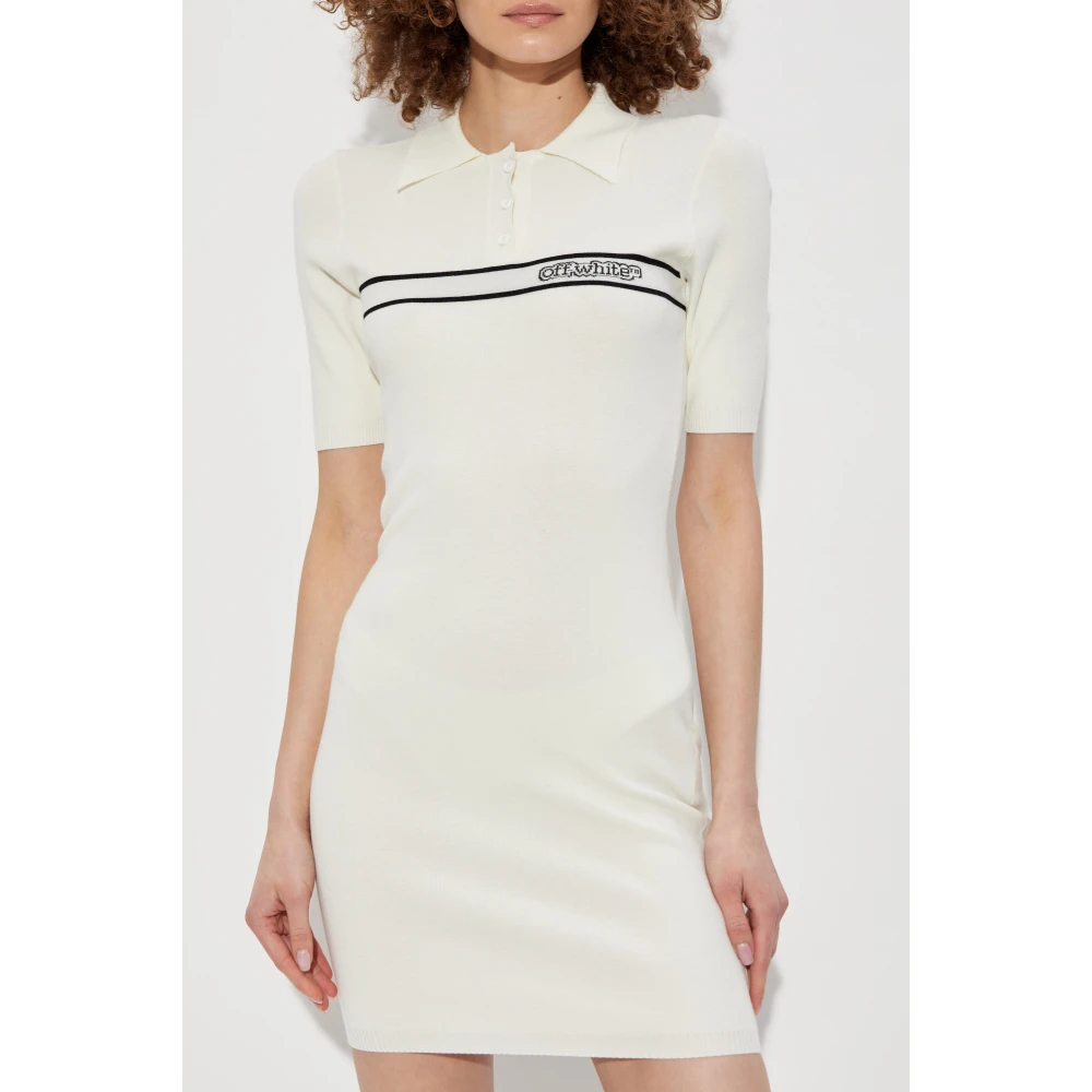 Off White Jurk met geborduurd logo Beige Dames