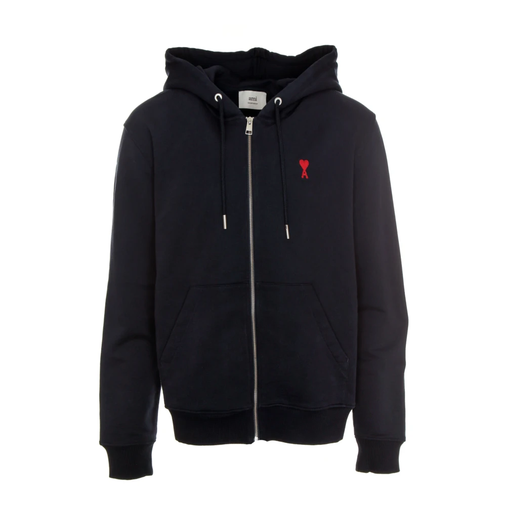 Ami Paris Gebreide Half-Zip Trui met Opstaande Kraag Blue Heren
