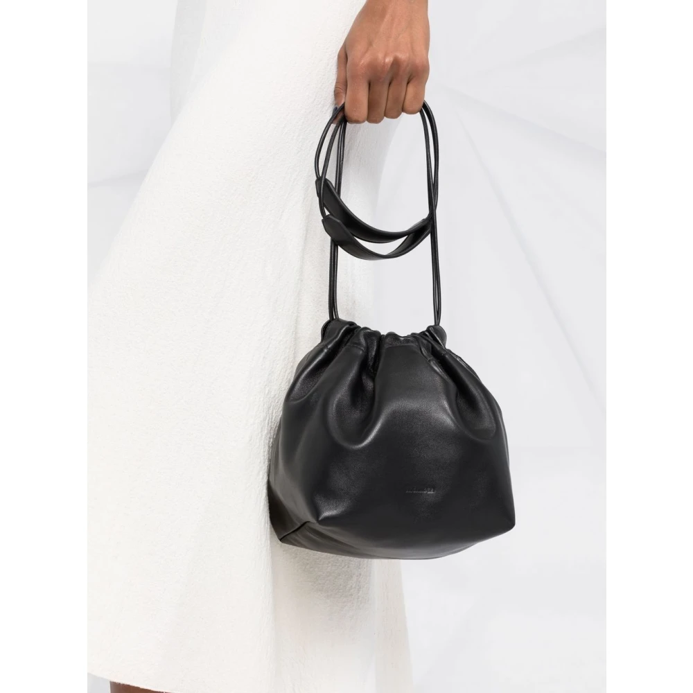 Jil Sander Zwarte Leren Bucket Bag met Cirkelvormig Ontwerp Black Dames