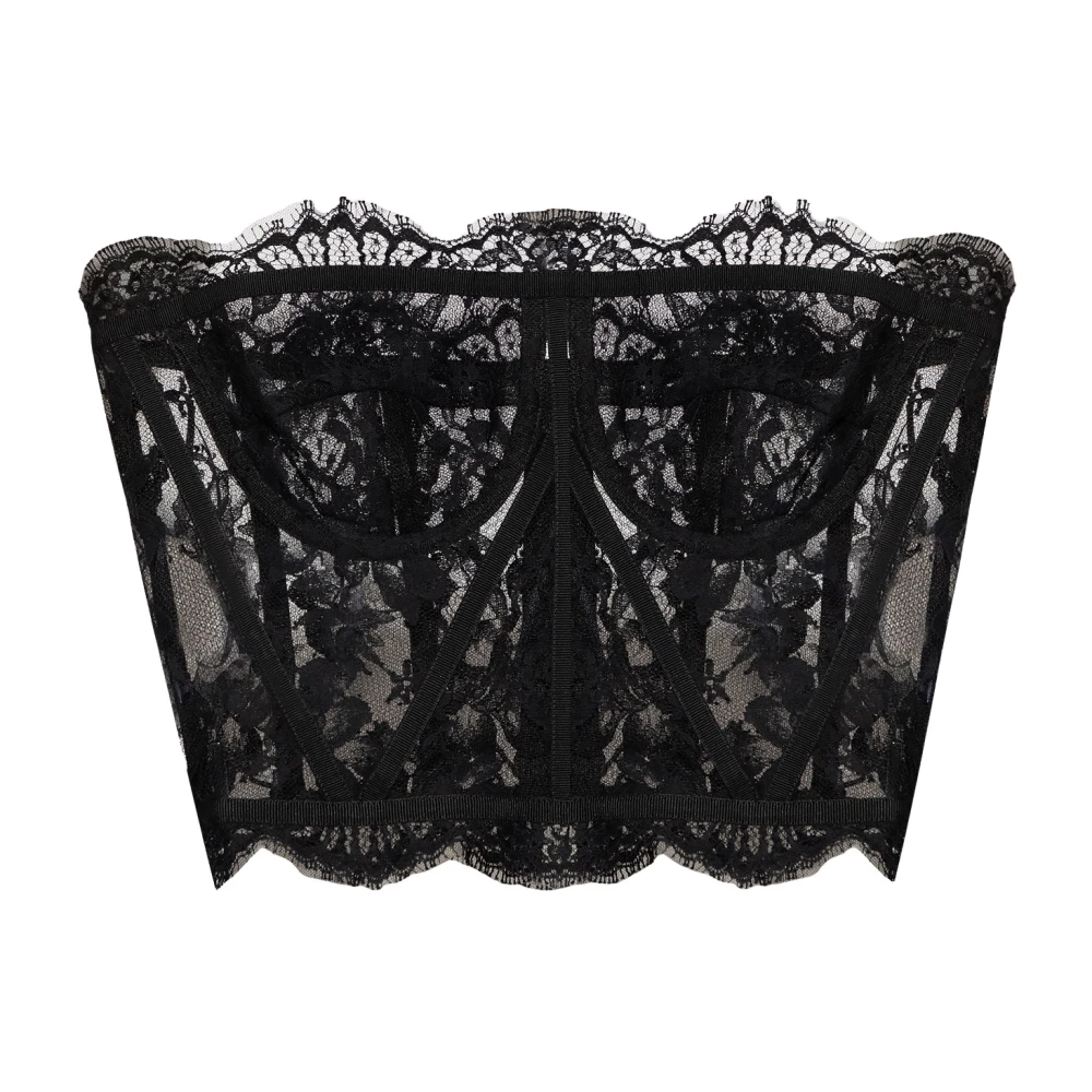 Dolce & Gabbana Vrouw Zwart Tops Dames, M, Lace Corset
