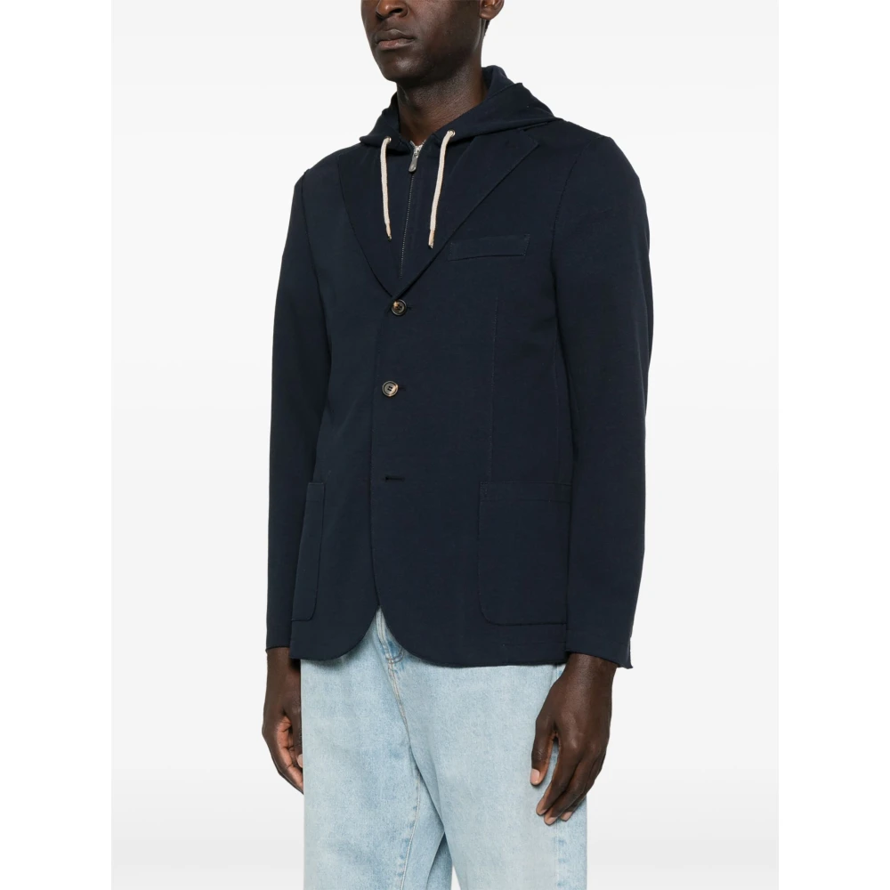 Eleventy Katoenen capuchonjack met afneembare capuchon Blue Heren