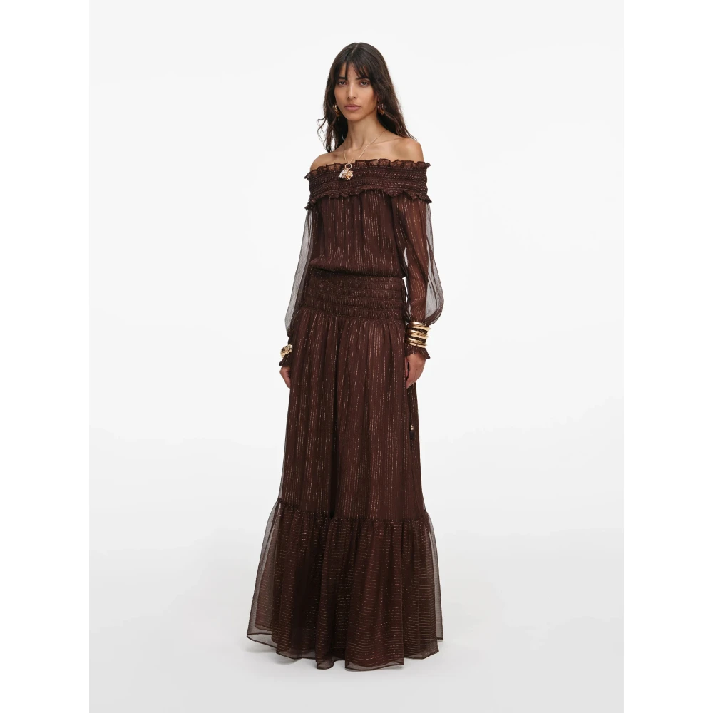 Self Portrait , Gowns, Female, Brown, Xs, Georgette Off-Shoulder Maxi Dress - Image 2