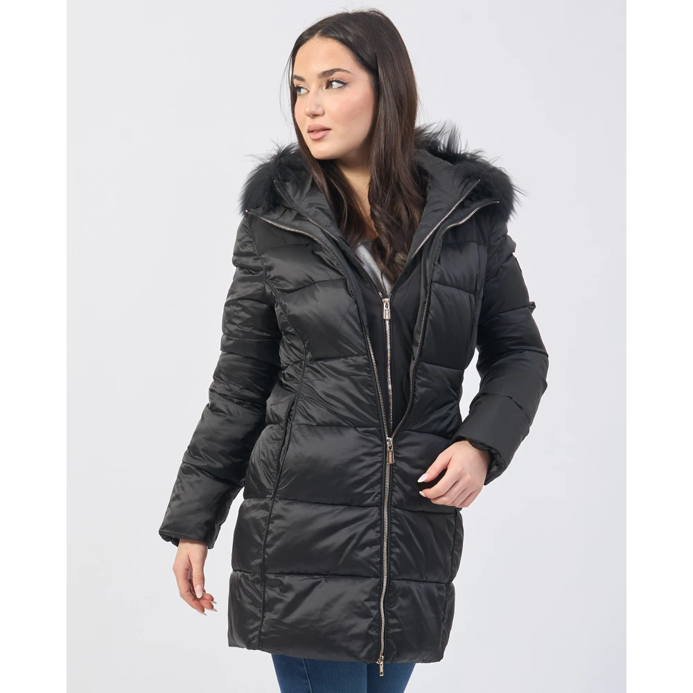 YES ZEE Zwarte gewatteerde jas met nepbont Black Dames