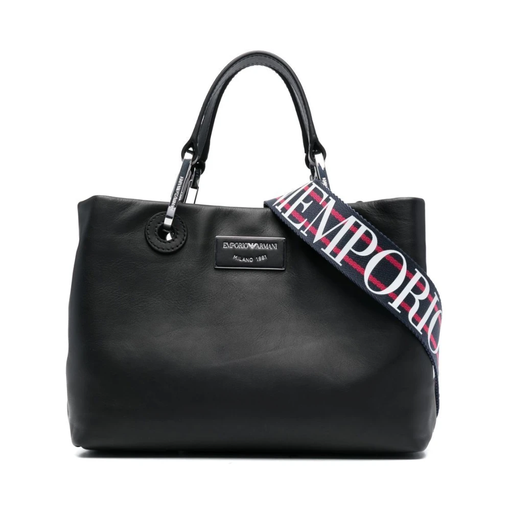 Emporio Armani Logo-Plaque Leren Tote Bag Black Dames