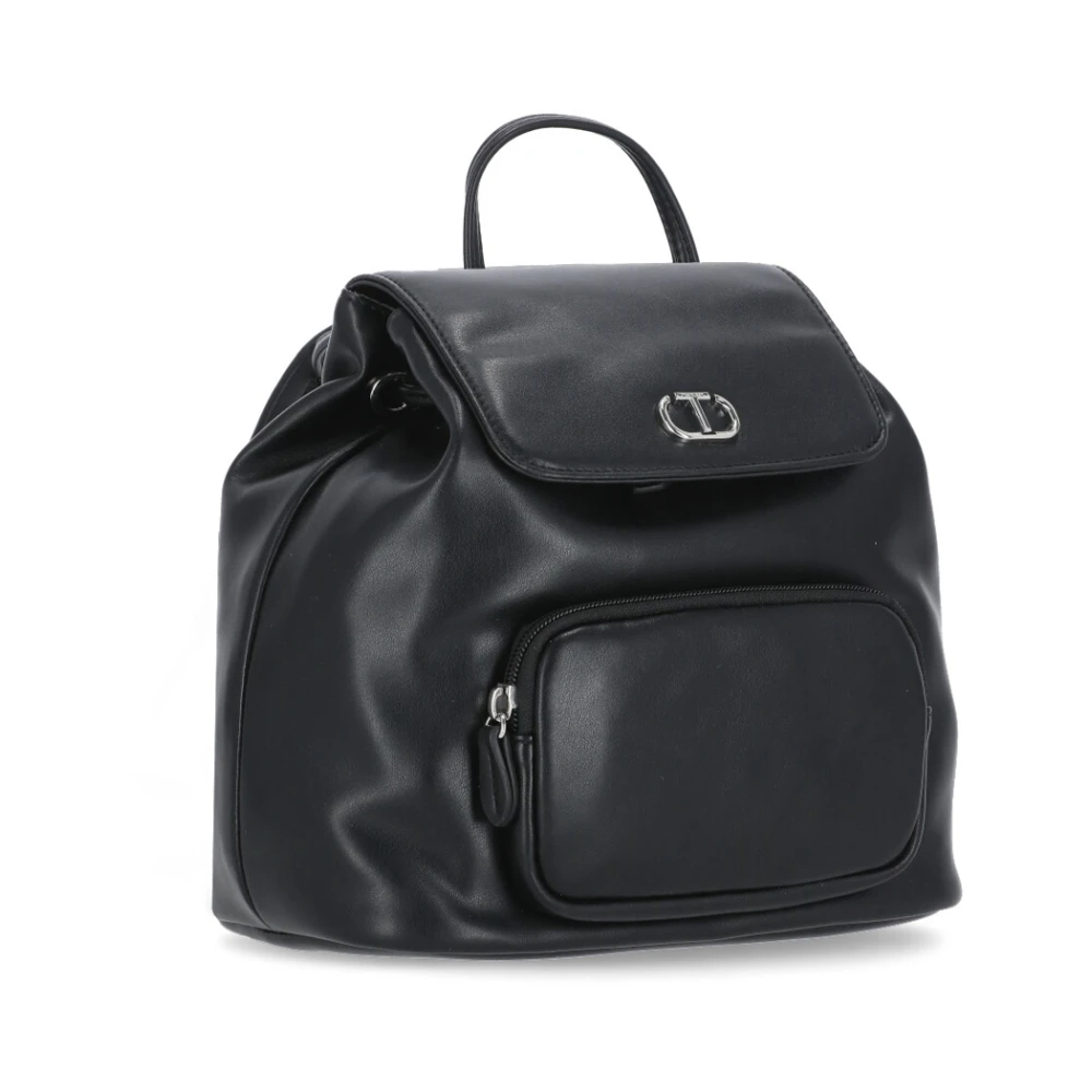 Twinset Zwarte kinderleren tas met trekkoorden Black Dames