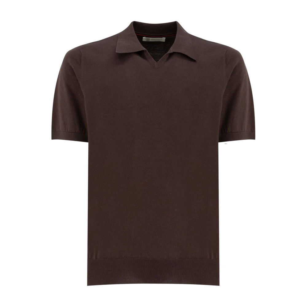 BRUNELLO CUCINELLI Katoenen Gebreide Polo Shirt Slim Fit Brown Heren