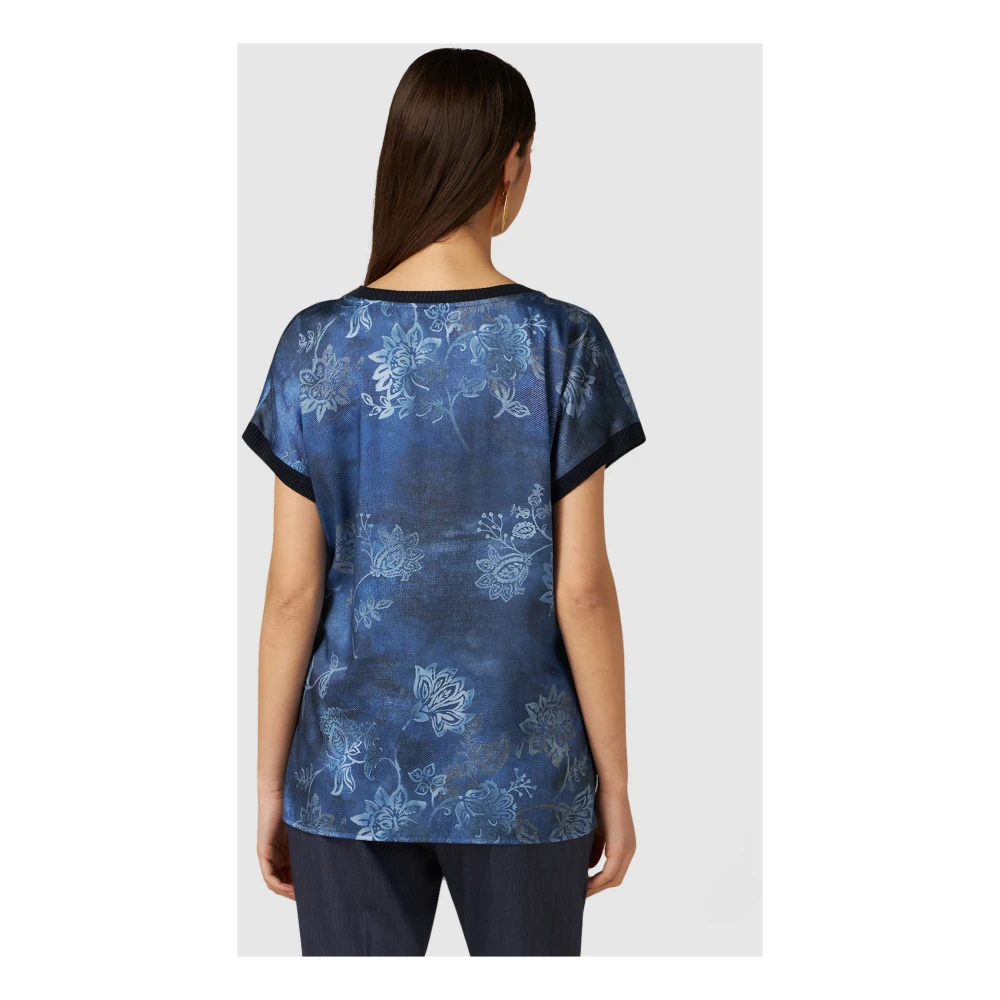 Oltre Satin korte mouwen blouse met Lurex randen Blue Dames