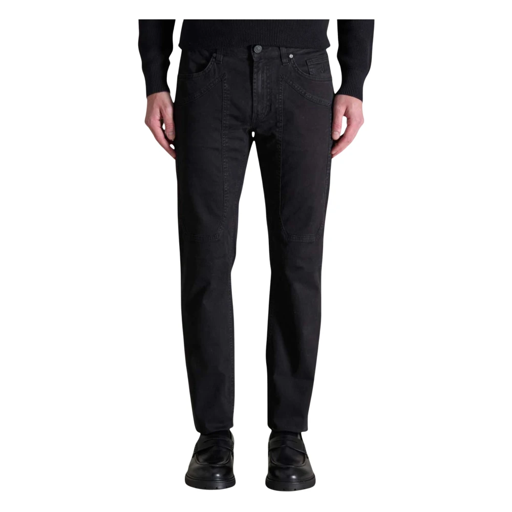 Jeckerson Men's Black Straight Trousers, W35, Slim-Fit Trousers With 5 Pockets