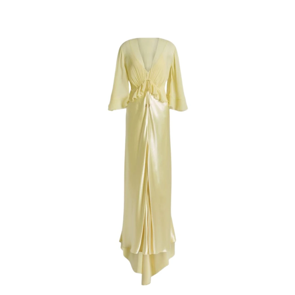 Alberta Ferretti Women's Yellow Gowns, S, Long Satin Dress With Cloak