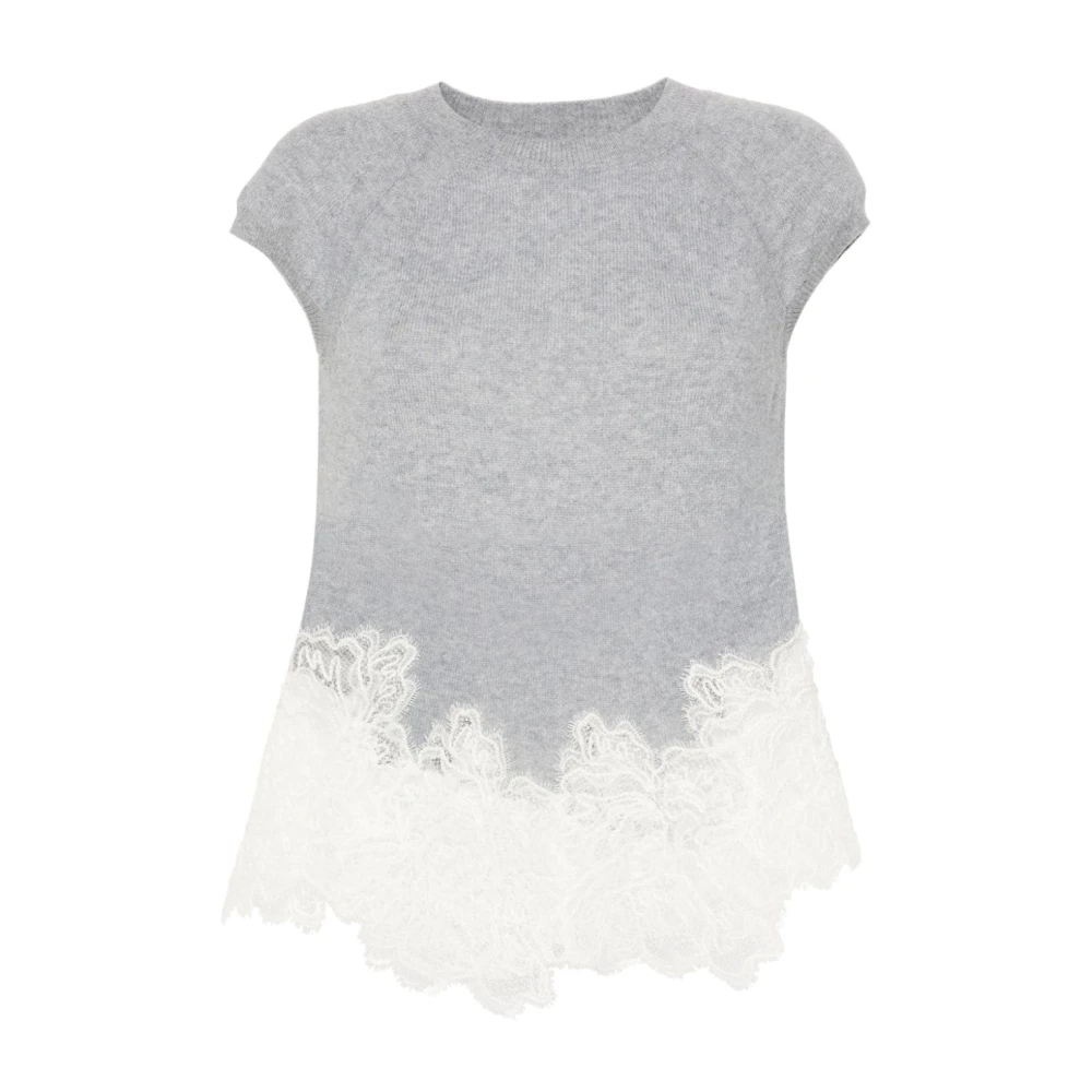 Ermanno Scervino Kasjmier Kant Top Grijs Gray Dames