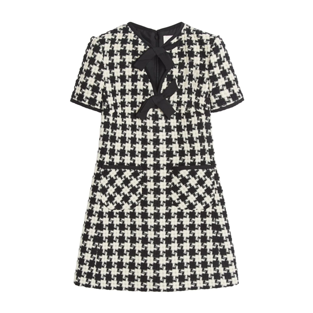 Valentino Garavani Zijden Midi Jurk met Geometrisch Patroon Black Dames
