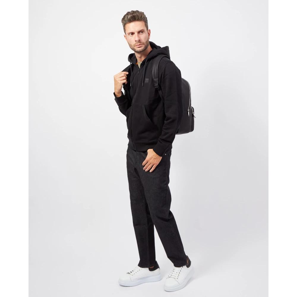 Boss Zwarte katoenen hoodie met volledige ritssluiting Black Heren