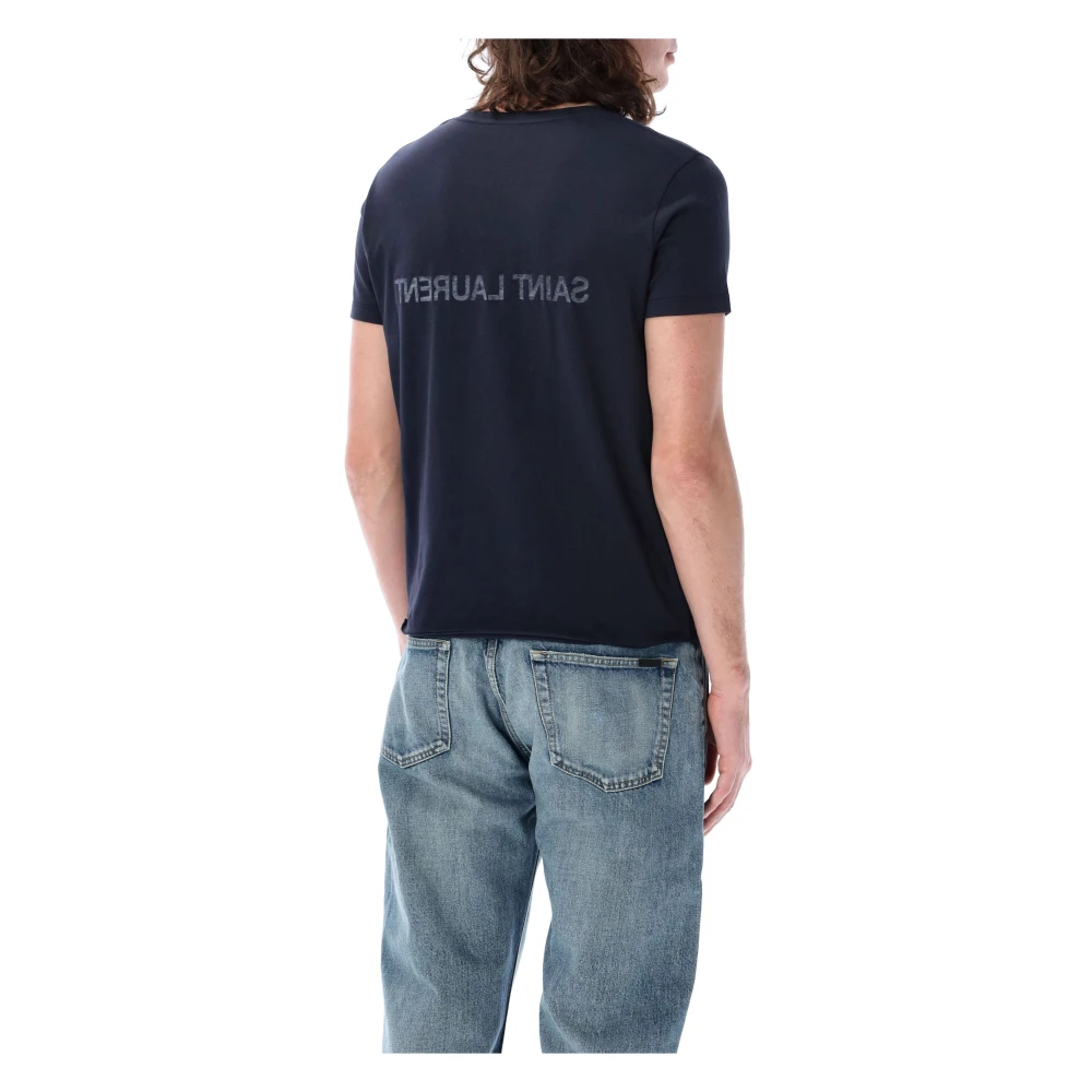 Saint Laurent Blauwe Reverse Logo T-Shirt Aw24 Blue Heren