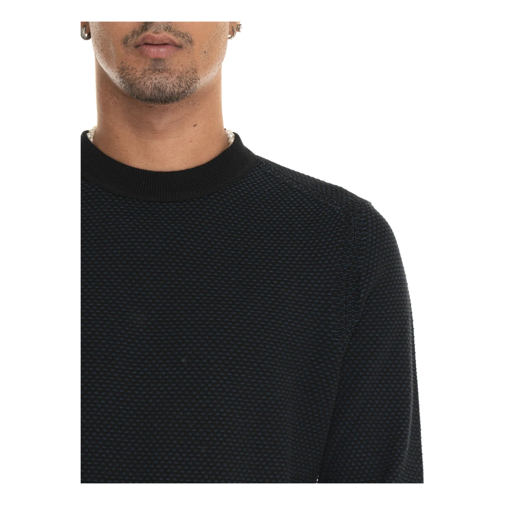 Boss Gestructureerde ronde hals trui Black Heren