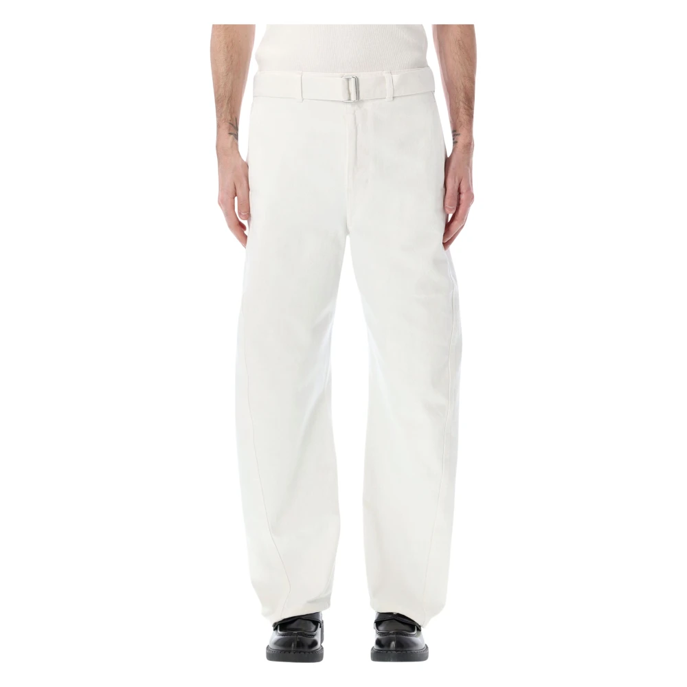 Lemaire White Twisted Belted Trousers In Denim - Male - Wide Trousers - L - Trousers